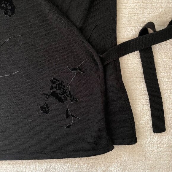 Jones New York Top Size 0P Black Wrap Knit Velvet Floral Vintage 1990s Elegant - Picture 11 of 14